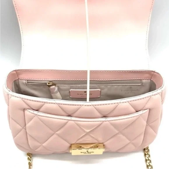 Kate Spade Carey Small Quilted Flap Shoulder Crossbody Bag Light Pink/ Gold - Picture 6 of 10